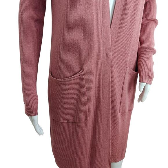 J Jill Rib Knit Open Cardigan Sweater Size XS Dusty Rose Pockets Longline NWT - Picture 3 of 9